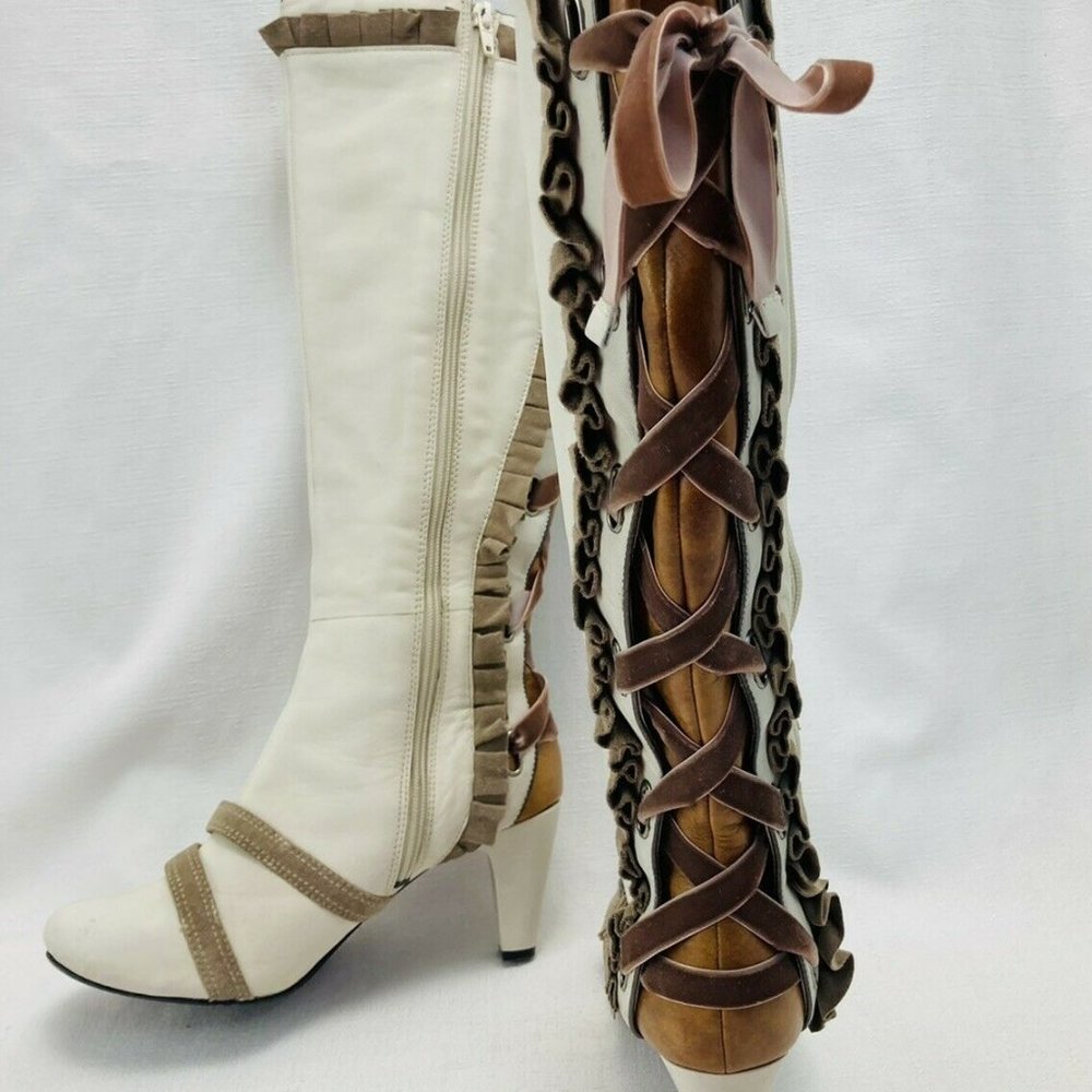 Anthropologie Bobbi Blu white leather knee high boots